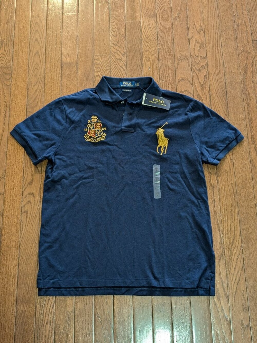 NWT Polo Ralph Lauren Polo Shirt Navy Big Pony Crest Custom Slim Fit - Size L